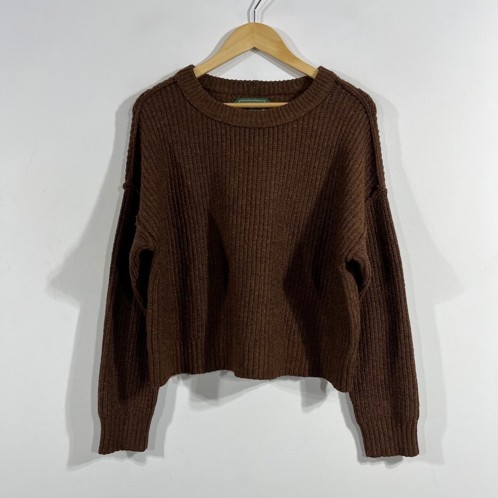 American Eagle Granola Brown Ribbed Chunky Knit Crewneck Sweater Wool Medium